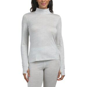 WICKED WOOL Light Heather Grey Merino Wool Base Layer Mock Neck Top